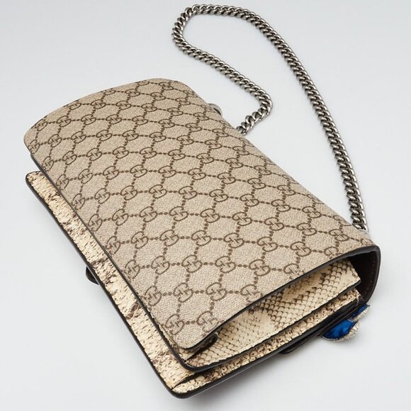 Gucci Beige GG Supreme Coated Canvas and Python Embroidered Dionysus Small - Picture 3 of 12